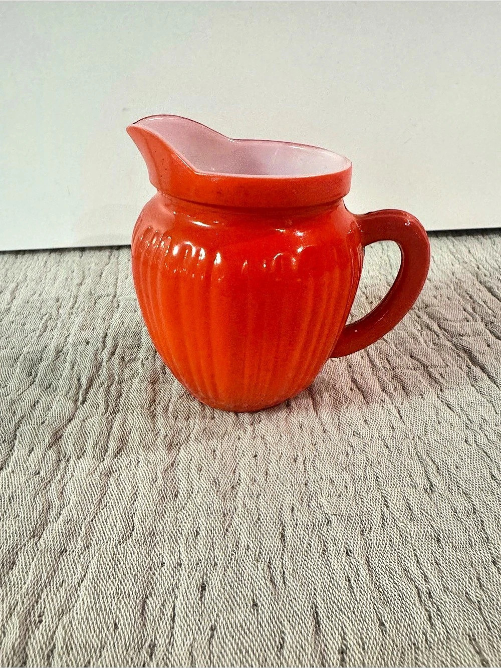 VTG Hazel Atlas Orange Ribbed Platonite Milk Glass Creamer Pitcher 1940s MCM